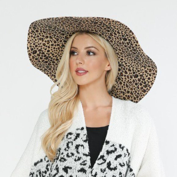 LAST ONE Wide Brim Leopard Print Floppy Felt Hat - Picture 2 of 3